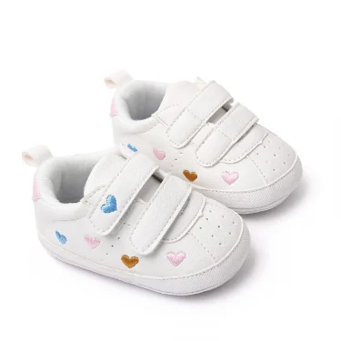Baby White PU Sneaker Non-slip for Toddler Boys and Girls Cute Embroidery Stars and Hearts 6