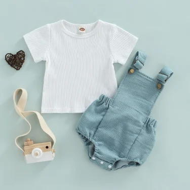 Ma&Baby 0-24M Newborn Infant Baby Boys Clothes Set Short Sleeve T-shirt Overalls Corduroy Shorts Outfits Summer Costumes D01 4
