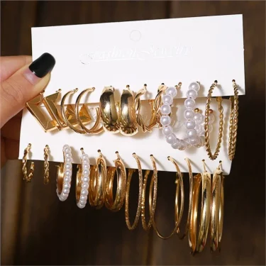 12 Pairs/set 14K Gold Color C-shaped Stud Earring Sets for Women Trendy Temperament Daily Earrings Fashion Jewelry Sets Gifts 3