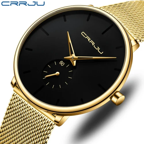 CRRJU Top Brand Luxury Casual Watch For Men Waterproof Fashion Clock Quartz Watches Thin Wristwatch Gold Relogio Masculinoc 1