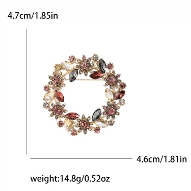 Rhinestone Olive Branch Wreath Brooches for Women Unisex Glass Plant Pins Office Party Friend Gifts Jewelry Accessories 4