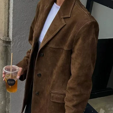 TRAFZA Trendy Suede Blazer For Women Autumn Causal Solid Color Single Breasted With Pockets Long Sleeves Lapel Retro Coats 5