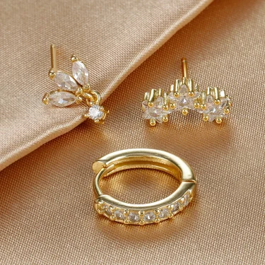 3PCS Luxury Star Pendant Piercing Earrings Set For Women Stainless Steel Zircon Punk Ear Studs Earring Lady Jewelry aretes 4