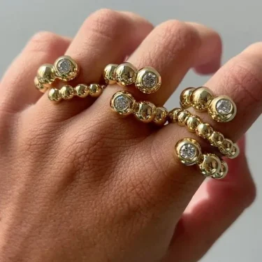 New Arried Geometric Fashion Women Jewelry Set Gold Color Round Ball Bezel Set CZ Bracelet Bangle Rings 2