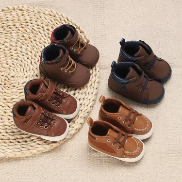Super Cute Brown Baby Shoes 3 to 18 Month for Toddler Boys and Girls Baby Sneaker Soft PU Leather Baby Casual Shoes 2