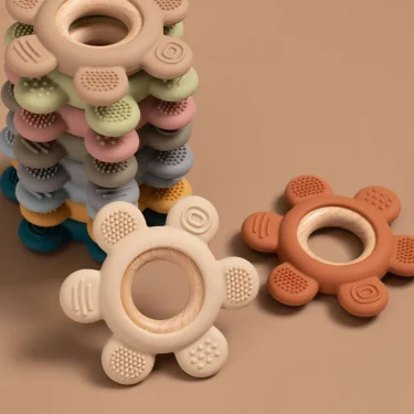 1PC Baby Silicone Teether Toy BPA Free Infant Wooden Ring Health Care Teething Chewing Toys Newborn Gifts For Baby Accessories 3