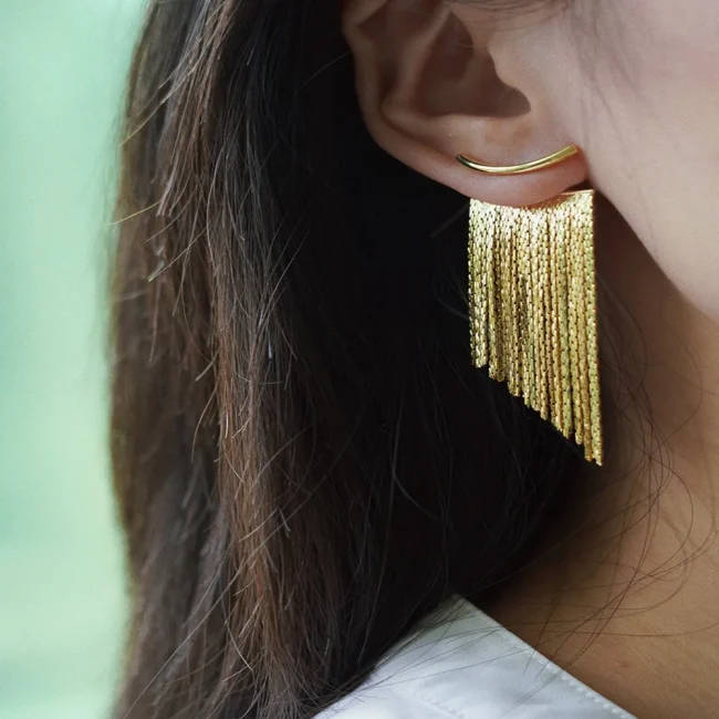 Fashion Dangle Earrings Long Bling Gold Color Tassel Earrings for Women Girls Wedding Daily Hot Sale Jewelry Gift 2