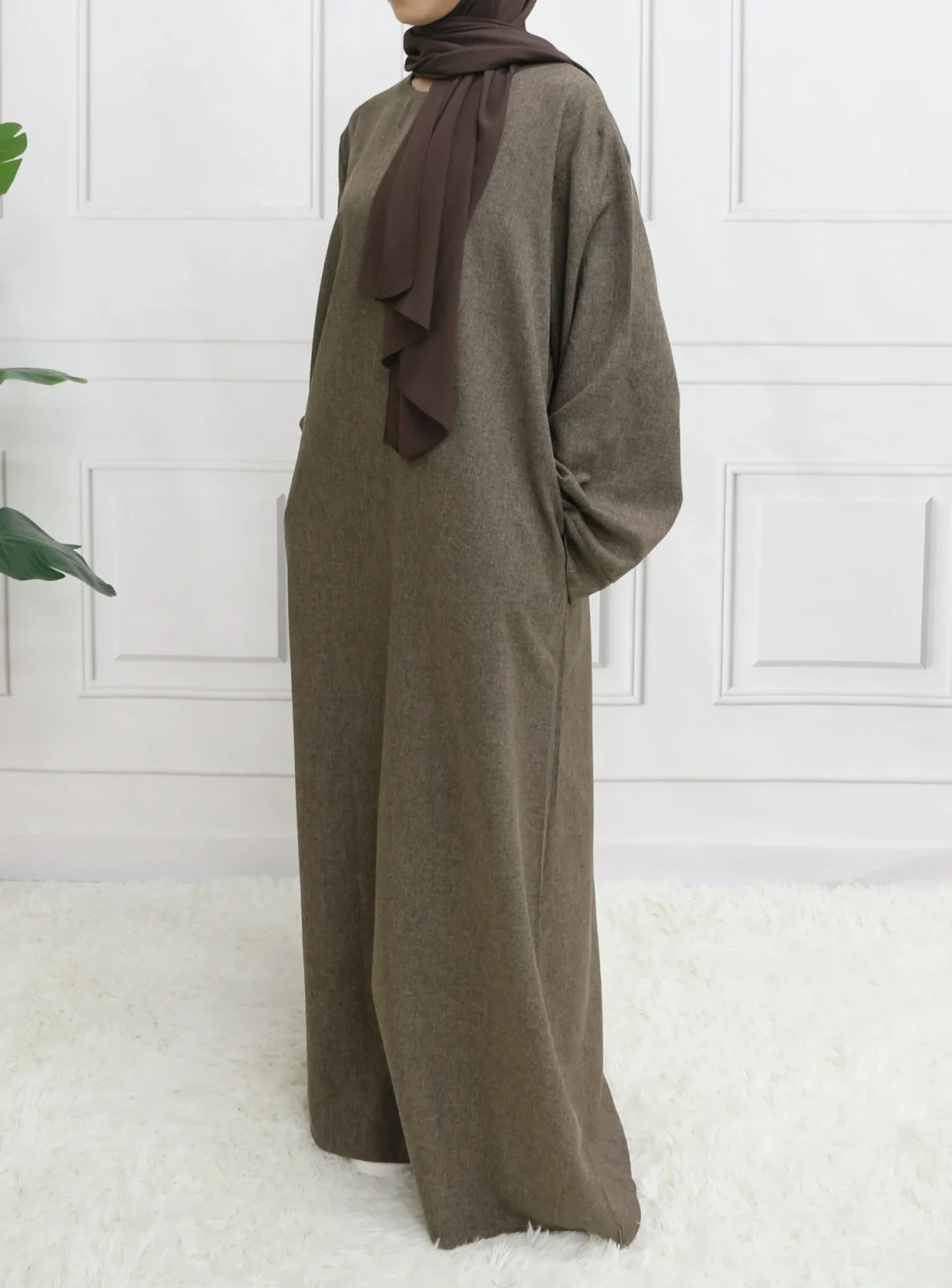 Modest Closed Plain Long Sleeve Abaya Without Hijab With Belt Basic Islamic Eid Clothes Dress 4