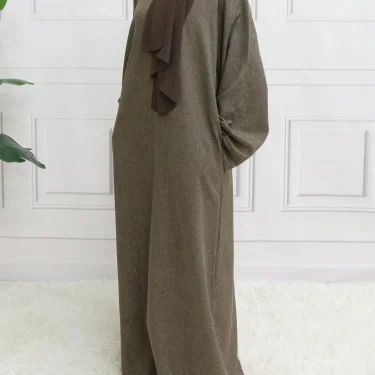 Modest Closed Plain Long Sleeve Abaya Without Hijab With Belt Basic Islamic Eid Clothes Dress 4
