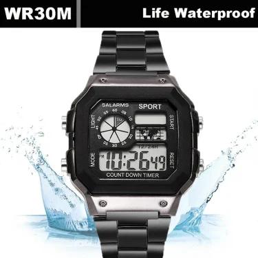MAYZHISU Classic Men's Digital Watches Luxury Stainless Steel Strap Sport Watches Men Military Clock LED Sport Wristwatch 6
