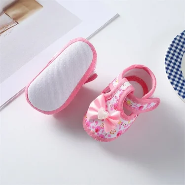0-18months Baby Girls Flat Shoes Soft Sole Bowknot Flower Print Non-Slip Shoes For Infant Girls Indoor Outdoor First Walkers 5
