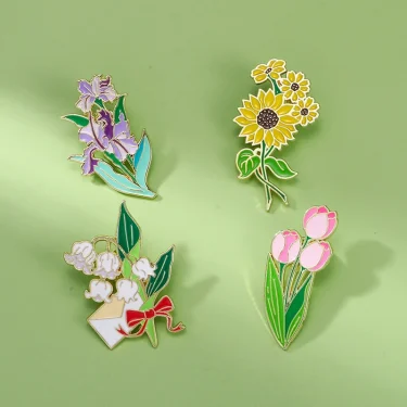 Creative cartoon plants flowers metal enamel badge pin garden style greenery sunflower clothing bag accessories brooch jewelry 1