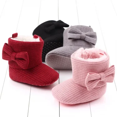 Baby Ankle-covered Boots Cute Bowknot Warm Lining Winter Infant First Walking Shoes for Baby Girls Soft Cotton Sole Baby Likes 1