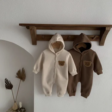 Ready Stock Newborn Baby Clothes Winter Baby Jumpsuit Bear Cute Hooded Baby Bodysuit Warm 0-2 Years Old 5