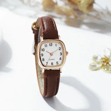 Women's Watch Fashion Square Small Arabic Quartz Watches Leather Band Wristwatches 5