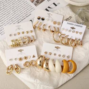 Trendy Exquisite Pearl Metal Earrings Set For Women Geometric Circle Dangle Drop Earrings Acrylic Set of Earrings Jewelry 2