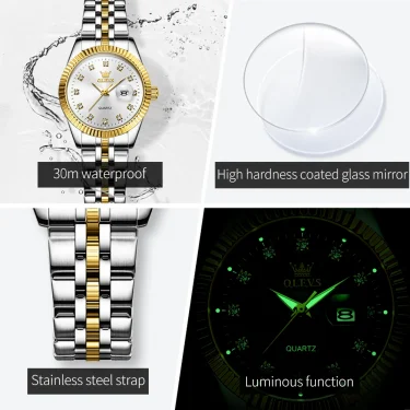 OLEVS 5526 Women's Watch Original Watches For Ladies Waterproof Luminous Stainless Steel Quartz Automatic date Woman Wristwatch 3