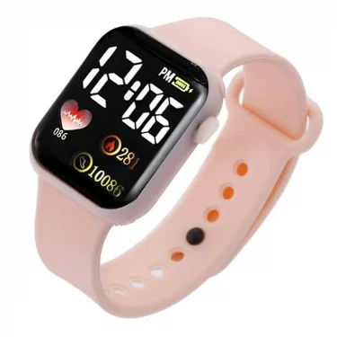 Leisure sports pink silicone rectangular women's electronic watch gift watch set for friends 2