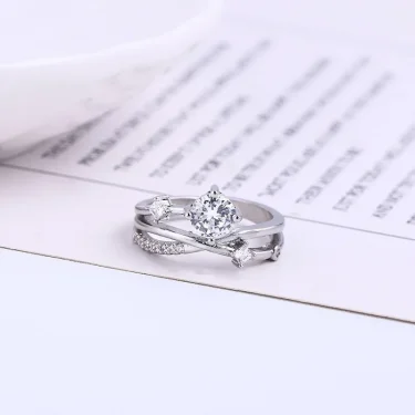 Exquisite Cosmic Trajectory Planet Rings For Women Double Layer Luxurious Sparkling Zircon Opening Ring Bride Wedding Jewelry 4