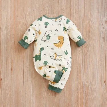 Newborn Clothes Cute Cartoon Dinosaur Cotton Comfortable And Soft 0-18 Boys And Girls Spring And AutumnLong SleevedBaby Jumpsuit 2