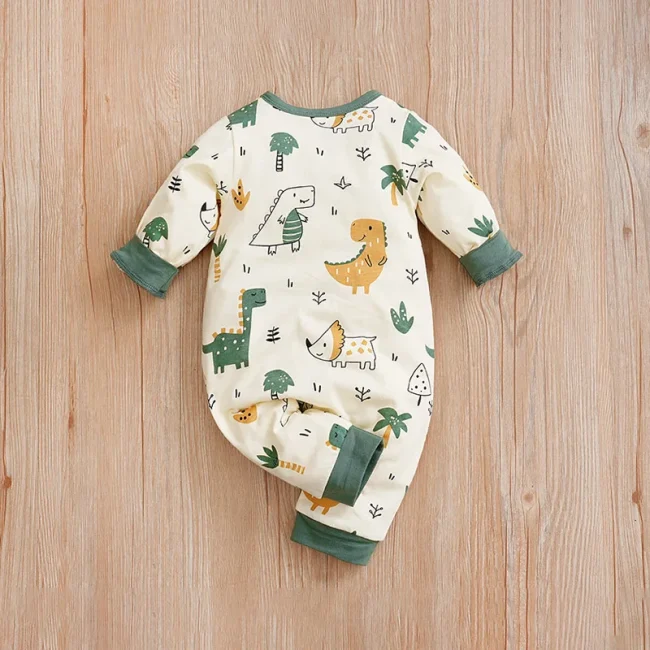 Newborn Clothes Cute Cartoon Dinosaur Cotton Comfortable And Soft 0-18 Boys And Girls Spring And AutumnLong SleevedBaby Jumpsuit 2