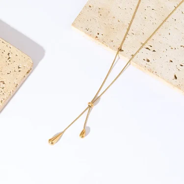 GANEMLY 316L Stainless Steel Water Drop Pendant Necklace For Women Trendy Drawstring Neck Chain 18K Gold Plated Jewelry Gift 6
