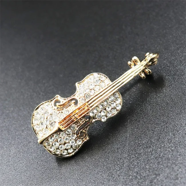 Exquisite Rhinestone Violin Cello Brooches Crystal Musical Instruments Brooch Pins For Women Unisex Clothing Backpack Jewelry 6