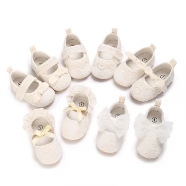 HAIZHIW 0-18 Months Cute White Lace Baby Girl Princess shoes Baby Shoes Bow Fringe Rubber Soled Non-slip Footwear Crib Shoes 6