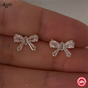 Aide 925 Sterling Silver Sweet Bow Mariquesa Zircon Piercing Stud Earrings For Women K Gold Elegant Bohemian Jewelry Party Gift 1
