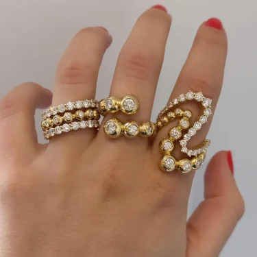New Arried Geometric Fashion Women Jewelry Set Gold Color Round Ball Bezel Set CZ Bracelet Bangle Rings 3