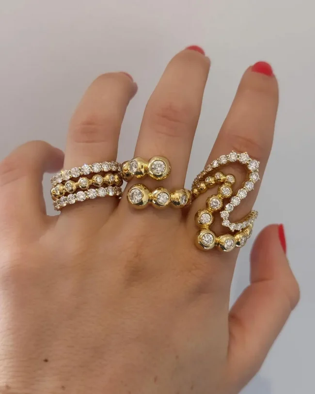 New Arried Geometric Fashion Women Jewelry Set Gold Color Round Ball Bezel Set CZ Bracelet Bangle Rings 3