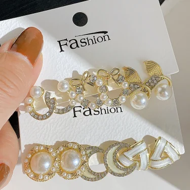 LATS Bow Fishtail Pearl Moon Earrings for Women Popular Gold Color Crystal Earrings Set Fashion Jewelry Accessories Gifts 2