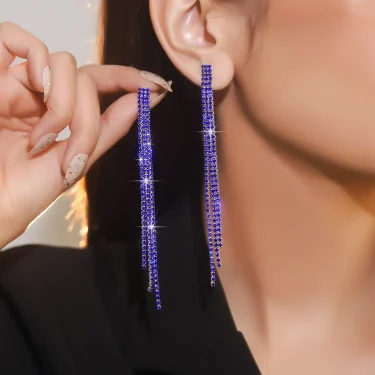 FYUAN Long Tassel Rhinestone Drop Earrings for Women Green Blue Gold Silver Color Crystal Dangle Earring Party Wedding Jewelry 5