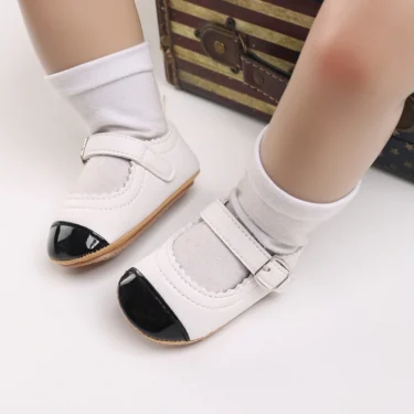 Baby Girl White Baptism Shoes Infant Toddler Bowknot Non-slip Rubber Soft-Sole Flat PU First Walker Newborn Bow Decor Mary Janes 6