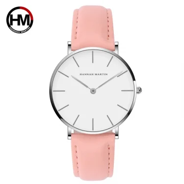 Hannah Martin Japan Quartz Simple Women Fashion Watch White Leather Strap Ladies Wrist Watches Brand Waterproof Wristwatch 36mm 2