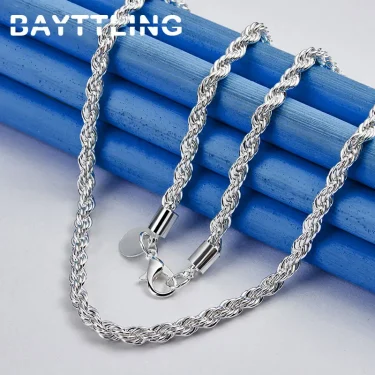Charm 925 sterling silver Accessories Men 4MM 40-60cm 2PCS Rope Chain Necklace Bracelet Women Fashion Wedding Gift Jewelry 6