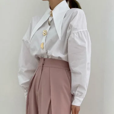 Spring Fashion Long Sleeve Shirt Pointed Collar Office Lady Blouse Office Women Shirts Turn Down Collar Loose Clothing 15630 4