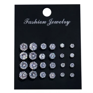 12 Pair/Lot White Shiny Wedding Stud Earrings Set for Women Men Crystal Jewelry Accessories Oorbellen Jewelry Earrings 4