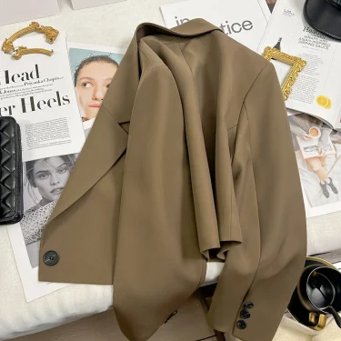 Women's Spring and Fall New Fashion Loose Solid Color Short Suit Jacket, High Design Sense Single-button Commuter Suit Jacket 4