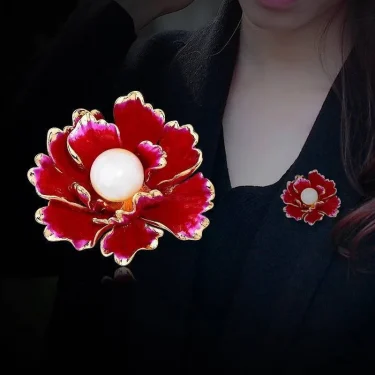 Chinese Style Purple Peony Flower Brooch For Women Dainty Plant Pearl Shiny Rhinestone Pins Party Office Wedding Corsage Jewelry 5