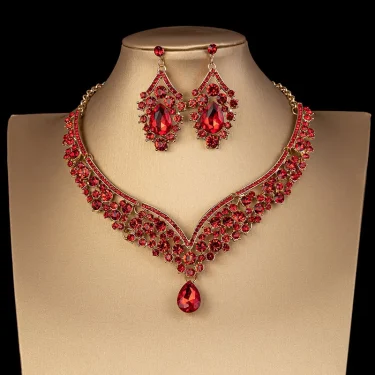 Luxury Crystal AB Color Choker Necklace Earrings Set Rhinestone Bridal Jewelry Sets for Bride Wedding Party Costume Bijoux Femme 3