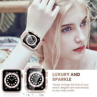 Diamond Watch Case Built-in Tempered Glass For Apple Watch 41mm 45mm 38mm 40mm 42mm 44mm iWatch Series 9 8 7 6 SE 5 4 3 Cover 3