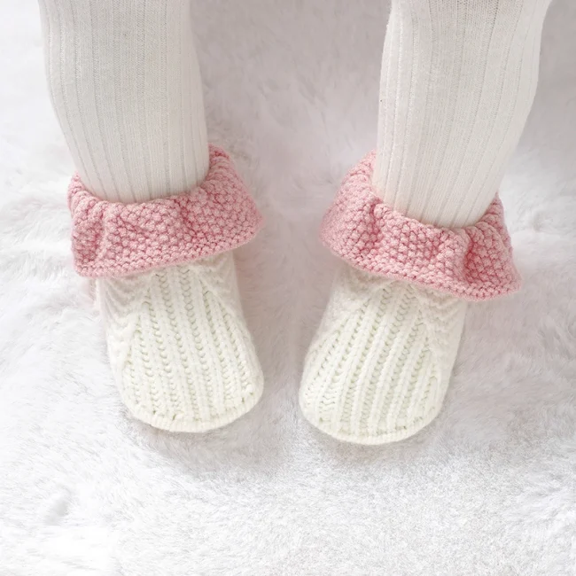 Newborn Baby Shoes Knitted Infant Boy Girl Footwear 0-18M Fashion Patchwork Ruffles Children Bed Walk Boots Warm Shallow Autumn 5