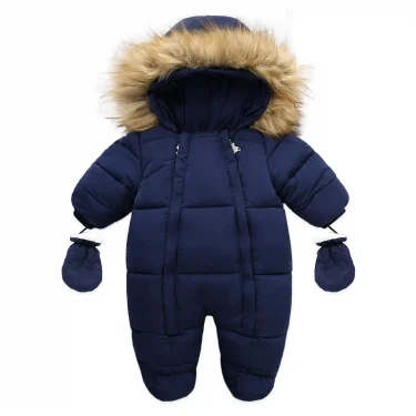 Winter Baby Jumpsuit Thick Warm Infant Hooded Inside Fleece Rompers Newborn Boy Girl Overalls Outerwear Kids Snowsuit 3