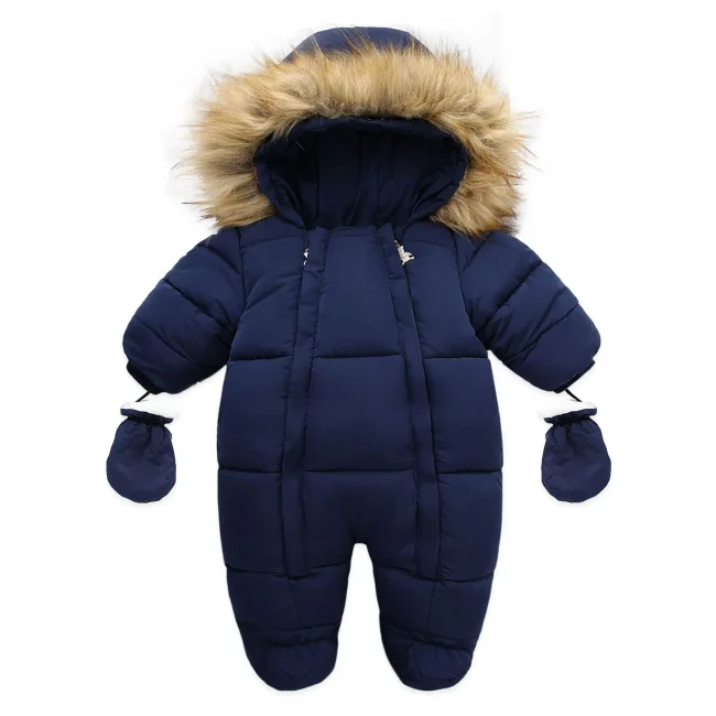 Winter Baby Jumpsuit Thick Warm Infant Hooded Inside Fleece Rompers Newborn Boy Girl Overalls Outerwear Kids Snowsuit 3