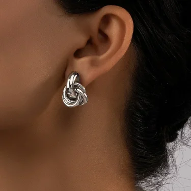 Gold SIlver Color Knot Hoop Earring for Women Fashion Shiny Plating Trendy Twist Stud Earring Stud Cute Daily Wear Jewelry 2