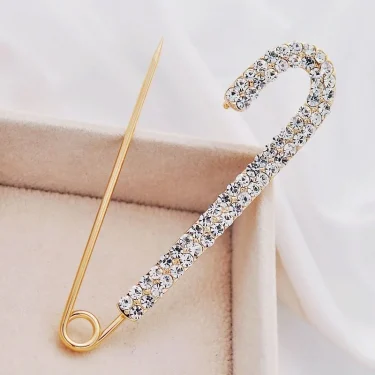 Luxury Elegent Gold Color Crystal Zircon Pins Fashion Women Rhinestones Brooches Safety Metal Pin Shawl Scarf Jeans Buckle Party 1