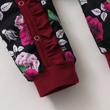 0-18Months Newborn Baby Girls Gorgeous Rose Floral Ruffle Short Sleeve Jumpsuit + Headband Toddler Baby Girl Festival Costumes 6