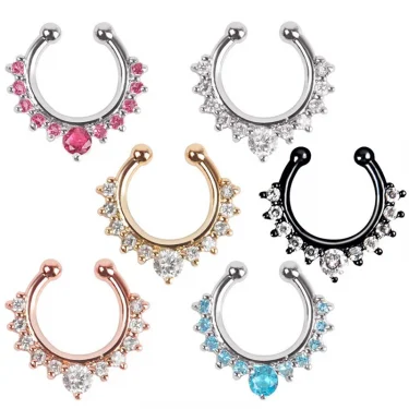 1pc Fake Piercing Nose Ring Crystal Clip On Nose Piercing Hoop Septum Stainless Steel Non Pierced Body Jewelry 3