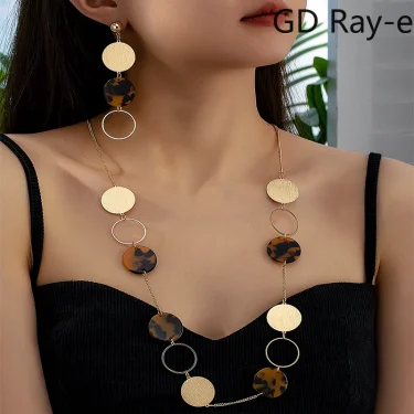 Bohemian Colorful Circular Irregular Alloy Necklace for Women Fashionable Temperament Acrylic Earring Jewelry Set 1